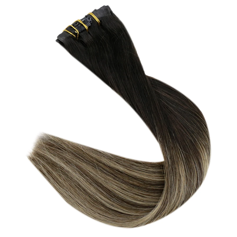 Volledige Glans Clip in Hair Extensions Echt haar 120g Naadloze Onzichtbare Clip In Extensions Echt haar Remy Balayage Blonde Kleur