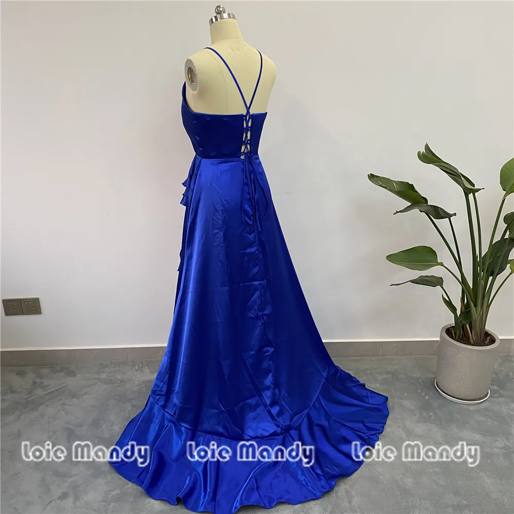 Sexy Criss Cross Back Prom Dresses Long Royal Blue Side Split Evening Party Gowns For Women Plus Size Vestidos de graduacion