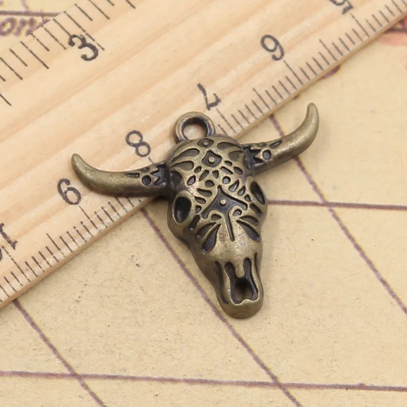 10pcs Charms Skull Bull Ox Head 25x29mm Tibetan Bronze Silver Color Pendants Antique Jewelry Making DIY Handmade Craft Pendant