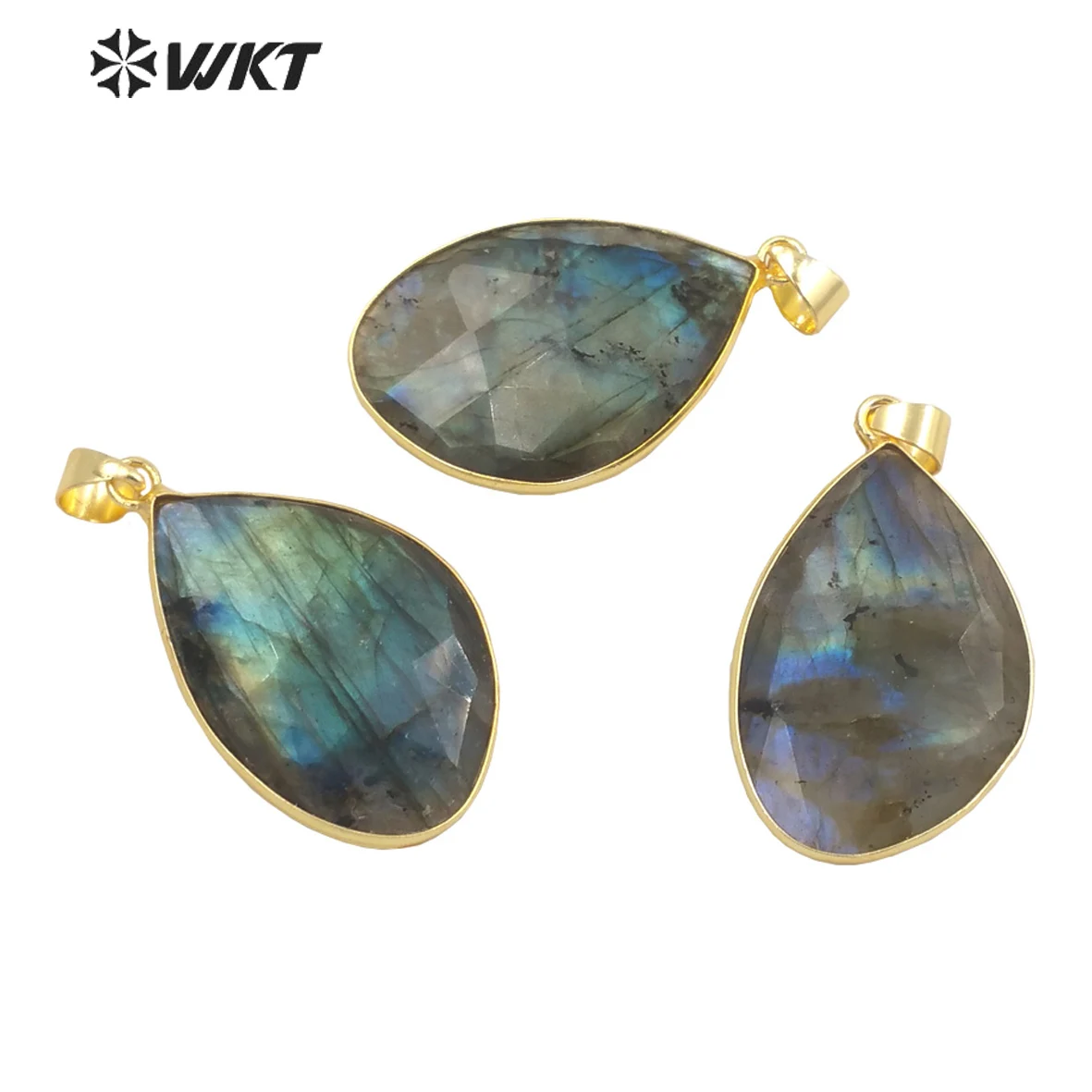 WT-P1736 Wholesale gold bezel High quality Brightly Flash natural Labradorite stone pendant for women jewelry necklace design