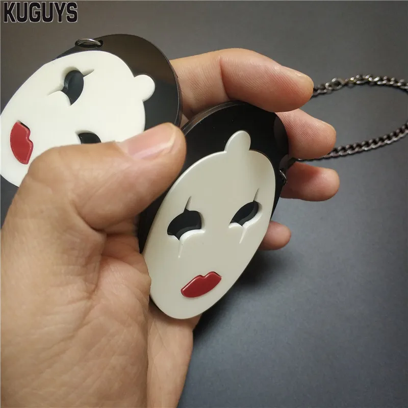 KUGUYS Joker Clown Pendant Necklace for Women Black Chain Acrylic Fashion Jewelry Halloween Accessories