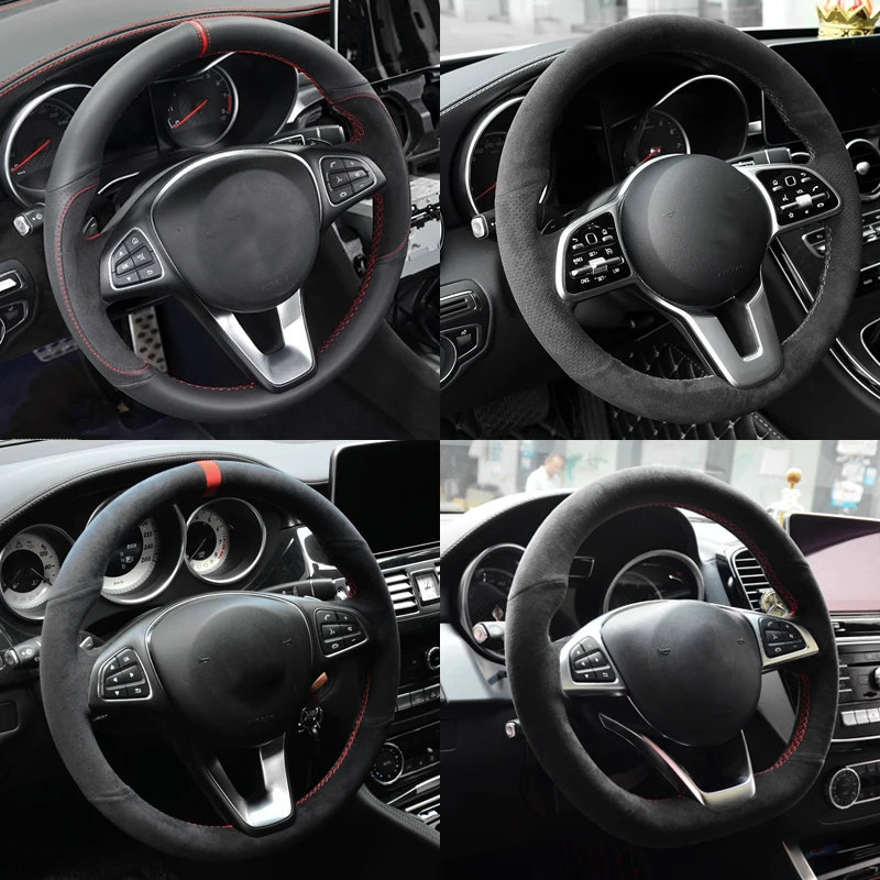 Black Alcantara Hand-stitched Car Steering Wheel Cover For Mercedes-Benz A-Class B-Class C-Class E-Class CLS-Class