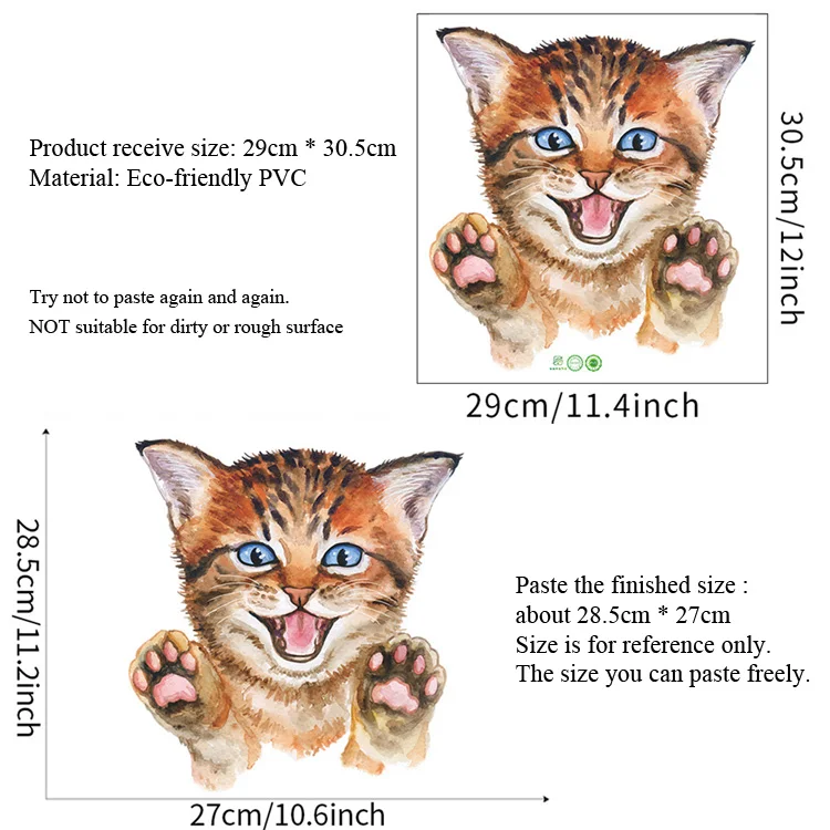 Niedlicher Katzen-Wandaufkleber, Wohnzimmer-Schrank-Dekoration, Tapete, Badezimmer-Toiletten-Wandbild für Heimdekoration, Kätzchen-Glasfenster-Aufkleber – Detail 1