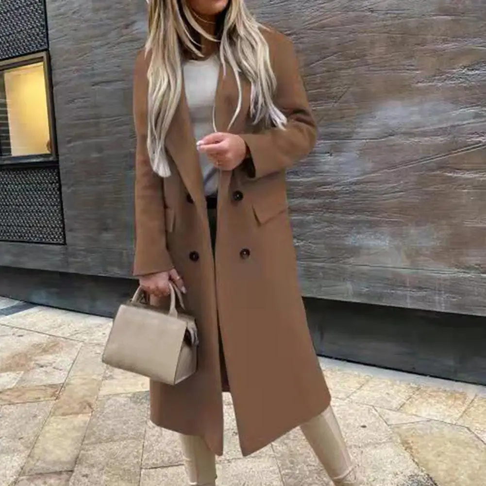 Fashion Women Casual Solid Color Coat Adults Comfortable Coat Double Breasted Suit Collar Oversize Coat Elagant Woolen Coat 2021