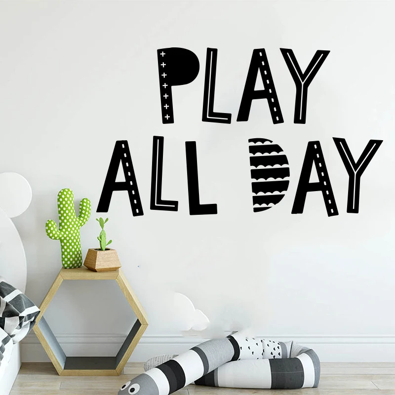 Scandinavian Play All  Day Quote Wall Sticker Playroom Kids Room Scandi Play All Day Wall Decal Nursery Vinyl Home Decor