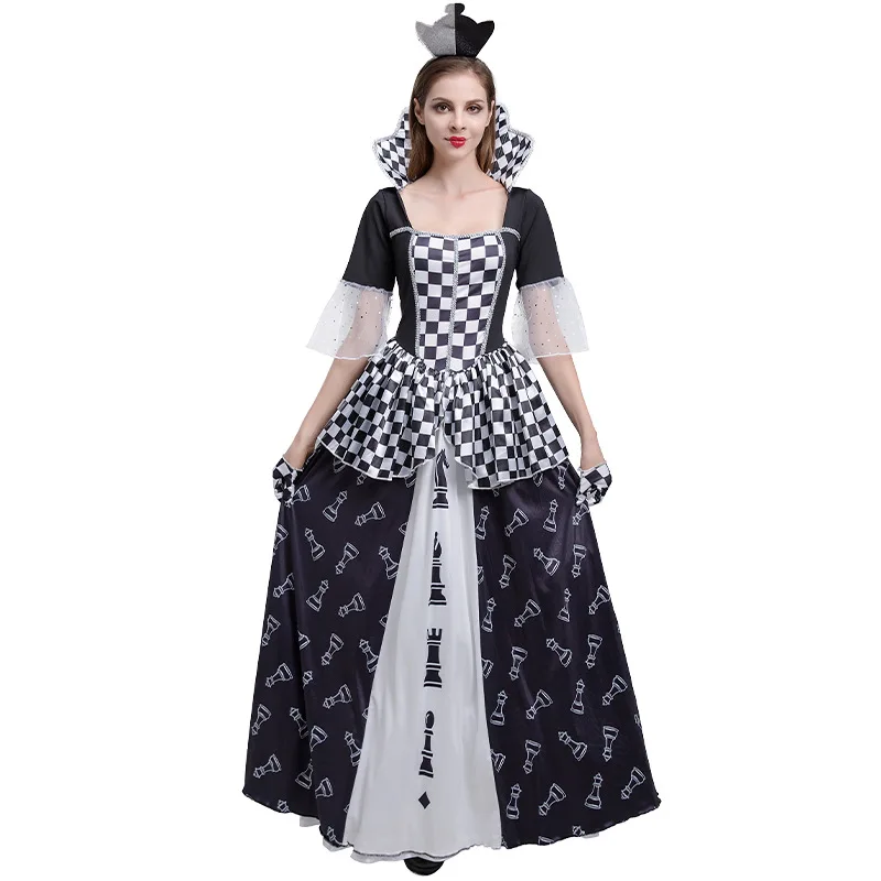 

Chess Queen Costume For Women Halloween Party Fancy Dress Chess Piece Print