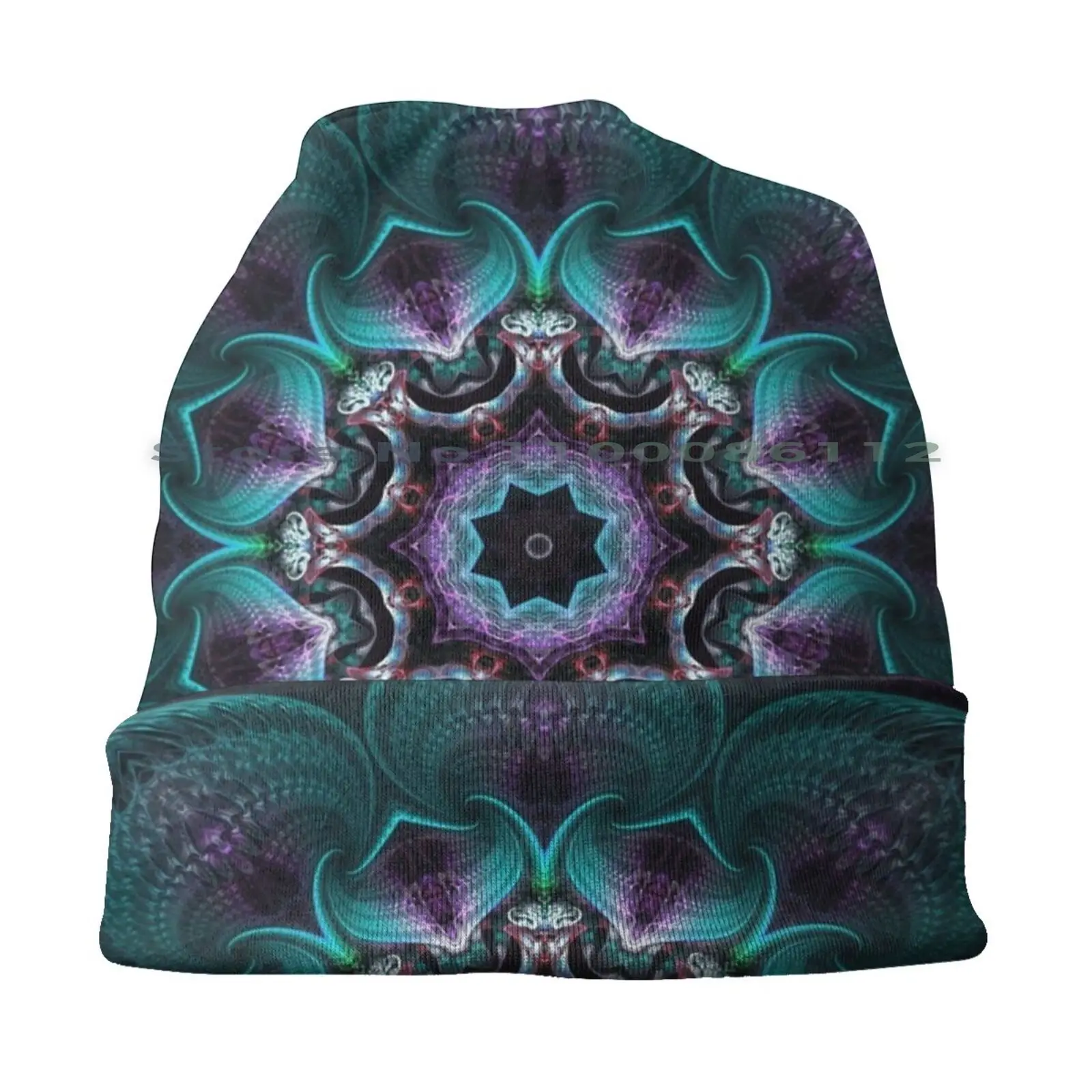 Psychedelic Mandala Beanies Knit Hat Mandala Fractal Sun Geometric Dmt Love Harmony Dreams Black Psychedelic Visionary Trippy