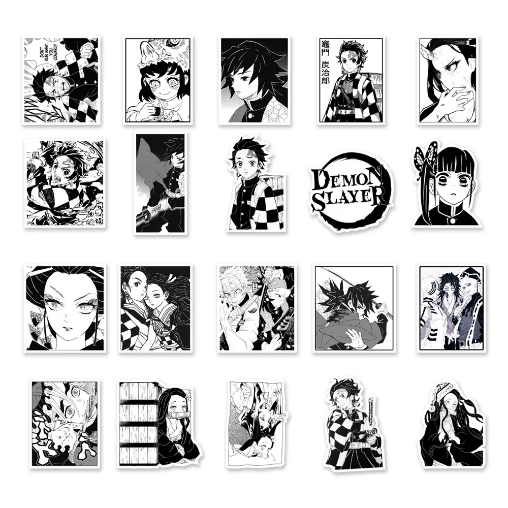 10/30/50PCS Anime Black and White Demon Slayer Stickers DIY Bike Travel Luggage Laptop Graffiti Waterproof Cool Cartoon Sticker