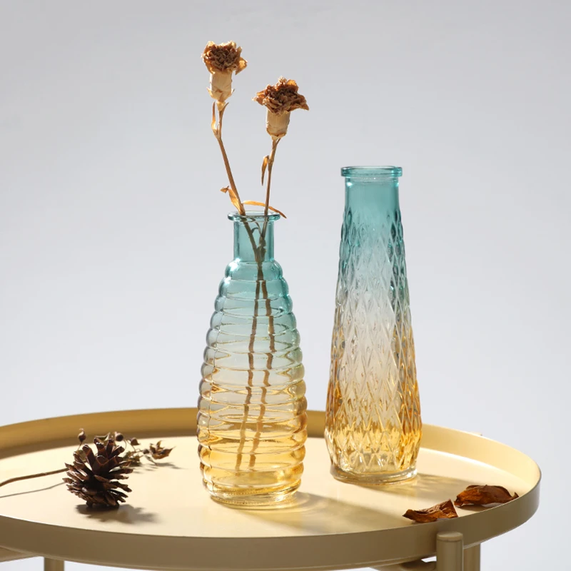 European Hipster Embossed Transparent Glass Vase Home Decoration Vases for Homes Flowers Wedding Decoratio