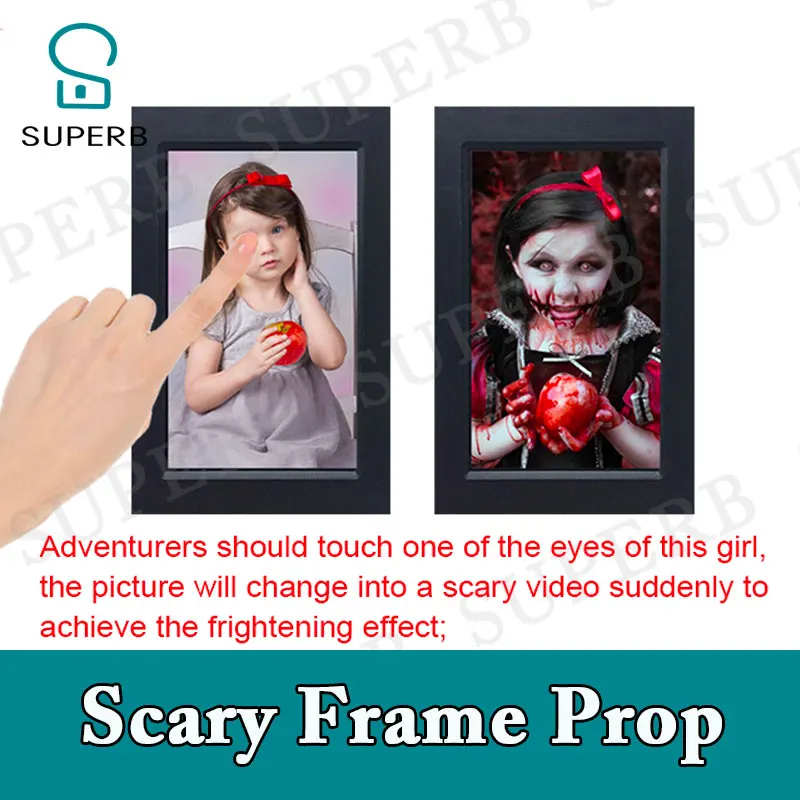 Superb escape room prop Smart Screen Scary Frame Prop scary girl woman window touch some point  to play scary video and clues