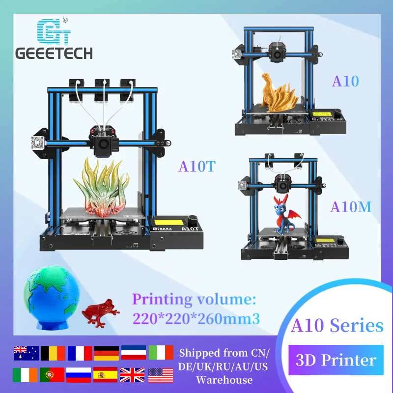 GEEETECH A10M/A10T 3D Printer 2 In 1 Out And 3 In 1 Out Mix-Color Printing Silent High accuracy Touch screen FDM