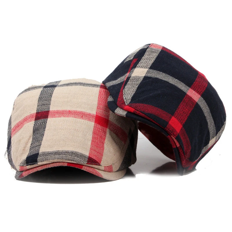 Unisex Thin Breathable Beret Hat Men Women Plaid Forward cap Spring Summer Berets Cap Green Black Flat Peaked Hats Visor