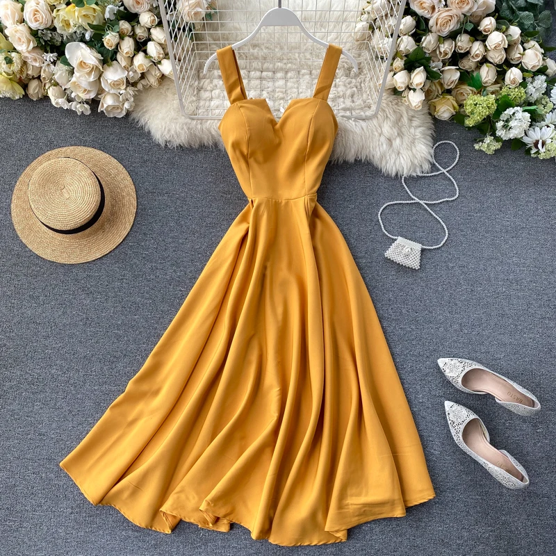 Vintage 2024 Slim V Neck Sexy Summer Spaghetti Strap Dress Lace Up Midi Long Party Women Elegant Beach Holiday Tunic Vestidos