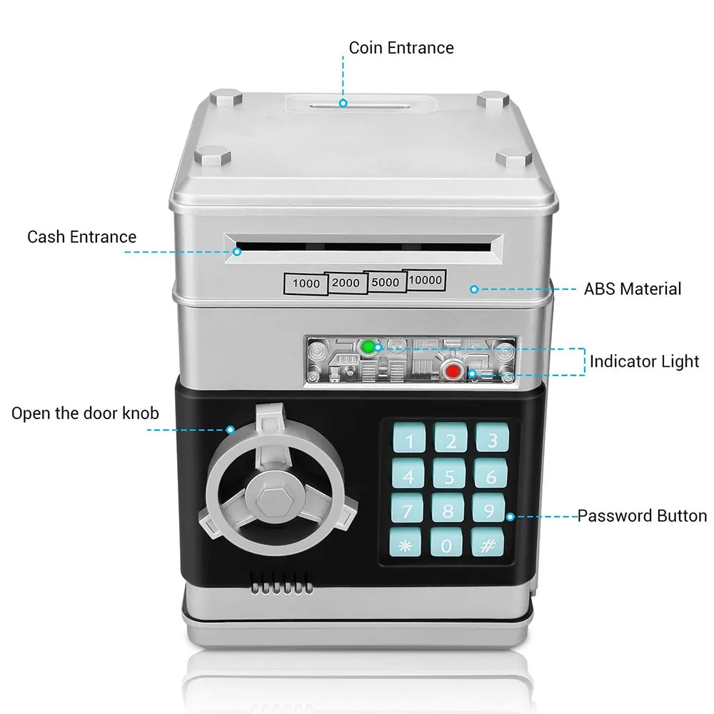 Electronic Piggy Bank ATM Password Money Box Cash Coins Saving Box ATM Bank Safe Box security Automatic Deposit Banknote gift