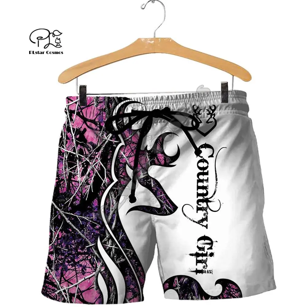 

PLstar Cosmos NewFashion Country Girl Hunter Deer Hunting Animal Camo Tattoo 3Dprint Summer Funny Casual Beach Shorts pants D-3