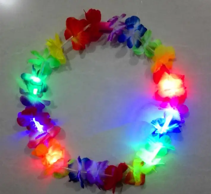 Glowing LED Light Up Hawaii Luau Party Flower Lei Fancy Dress Necklace Hula Garland Wreath Wedding Decor Party Supplies SN2237