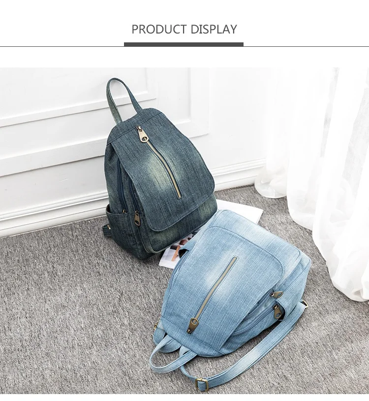 Blue Denim Canvas Women Backpack Big Capacity High Quality female School Bag Casual Jeans Travel shoulder Bag Rucksack Mochila