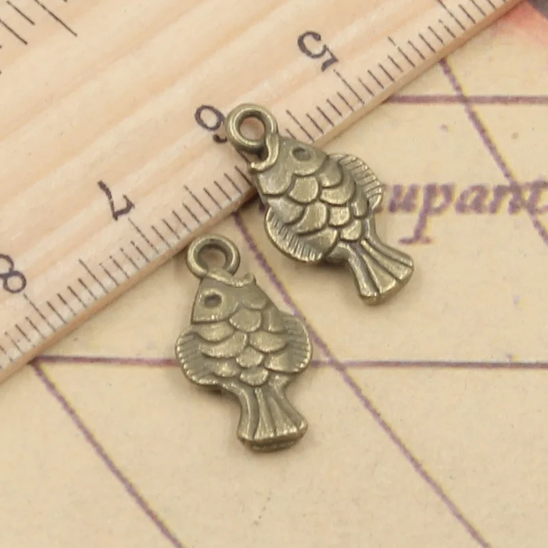 20pcs Charms Double Sided Fish 19x10mm Tibetan Bronze Silver Color Pendants Antique Jewelry Making DIY Handmade Craft