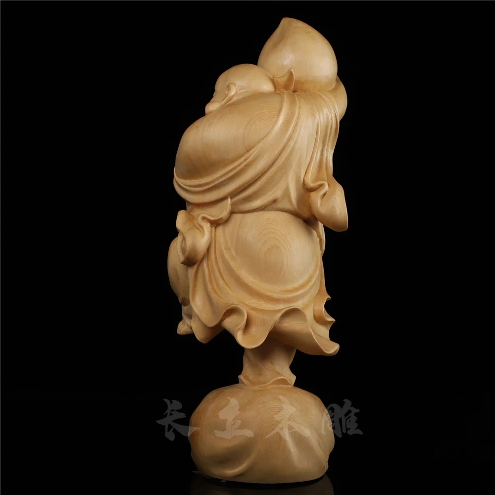 15CM Wood Carved Smile Often Open Shoutao Maitreya Laugh Buddhas Solid Wood Crafts Home Feng Shui Ornaments Birthday Gifts view 2