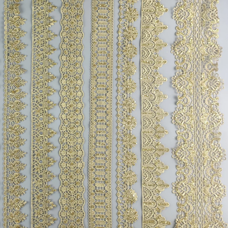 zsbszc 20 Yards Hohle Glänzende Puder-Goldspitze Cheongsam-Kleidung Saum Vorhang Spitzenbesatz Stoff DIY-Zubehör SF22 SF35 – Detail 9