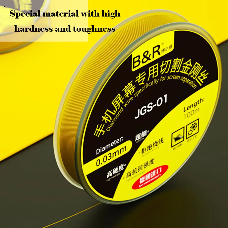 B&R 0.03mm 100m Diamond Wire Cutting Line  OLED Screen Separating Line High Toughness LCD Cutting Wire Mobile Phone Repair Tools