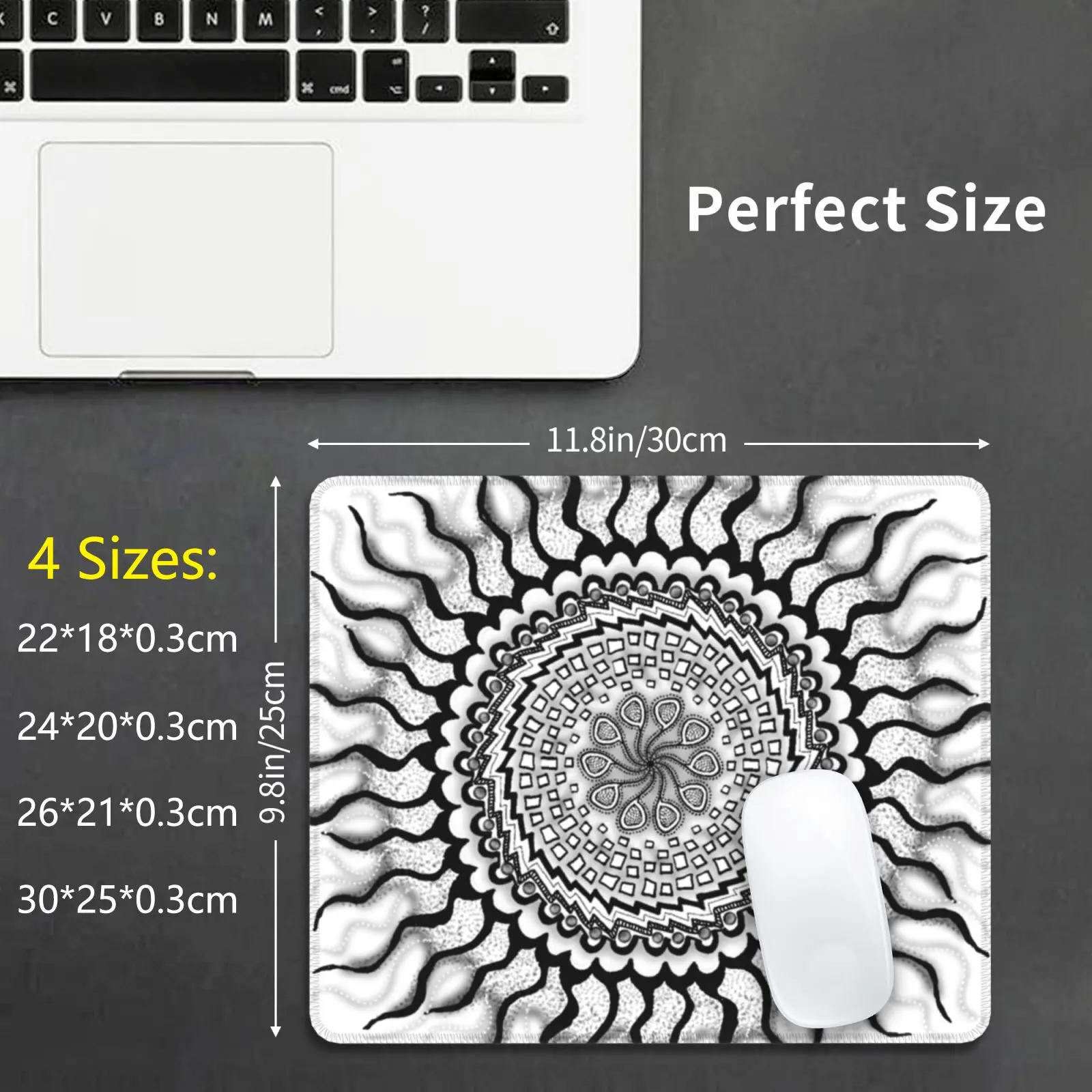 Mandala #21 Mouse Pad DIY Print Cushion Mandala Black Grey White Wiccked 10 Points Tentacle Square Boxes Shadows