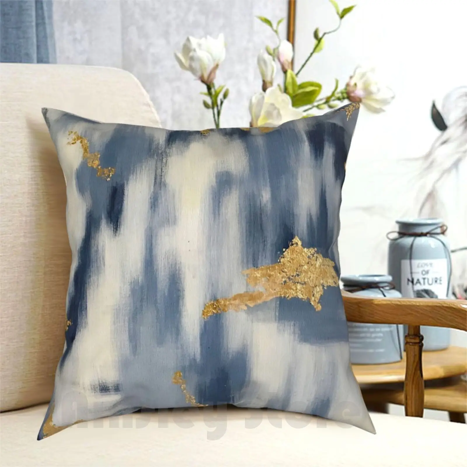 

Blue And Gold Ikat Abstract Pillow Case Printed Home Soft Throw Pillow Blue And Gold Gold Leaf Gold Foil Ikat Pattern