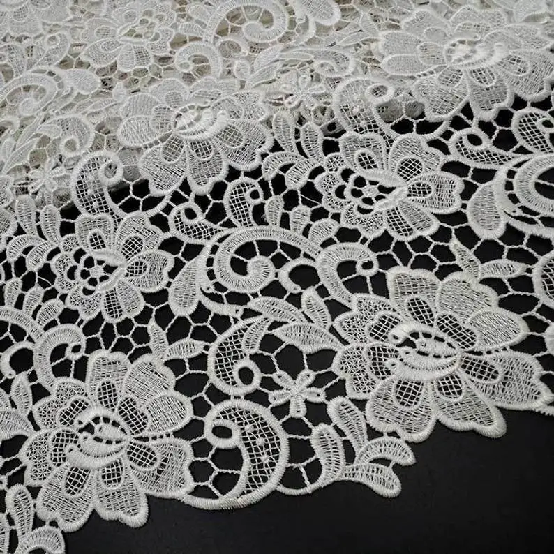 

Heavy Guipure Fabric, Water Soluble Bridal Lace Fabric, Crocheted Hollowed Flower Fabric, 51" Wide 1 Yard Long