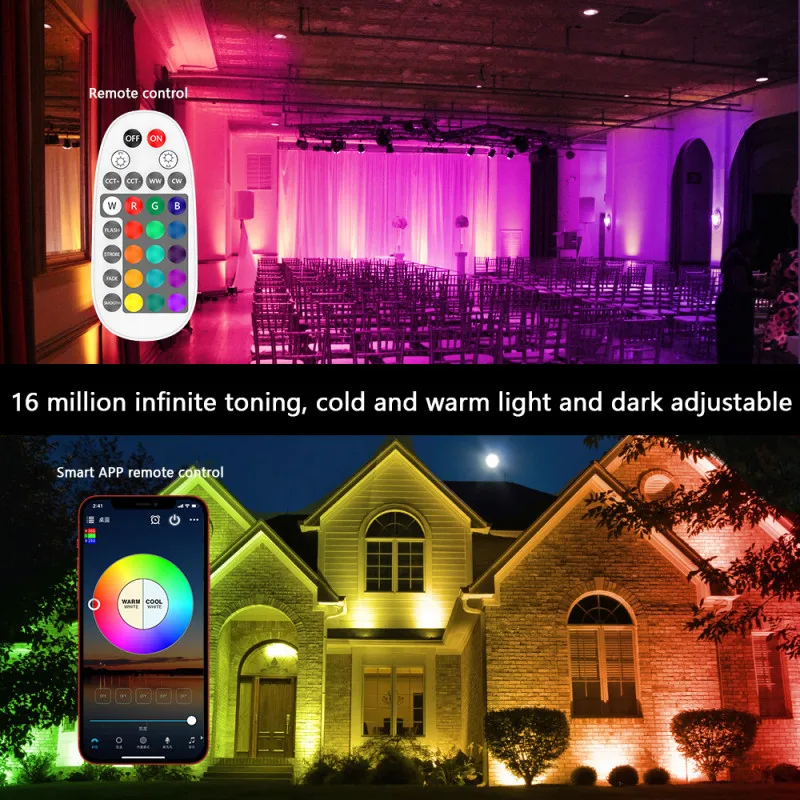 Smart LED Flood Light 30W RGBCW Dimmable Bluetooth Remote Stage Effect Lamp Outdoor Waterproof Garden Party Disco Music Lighting