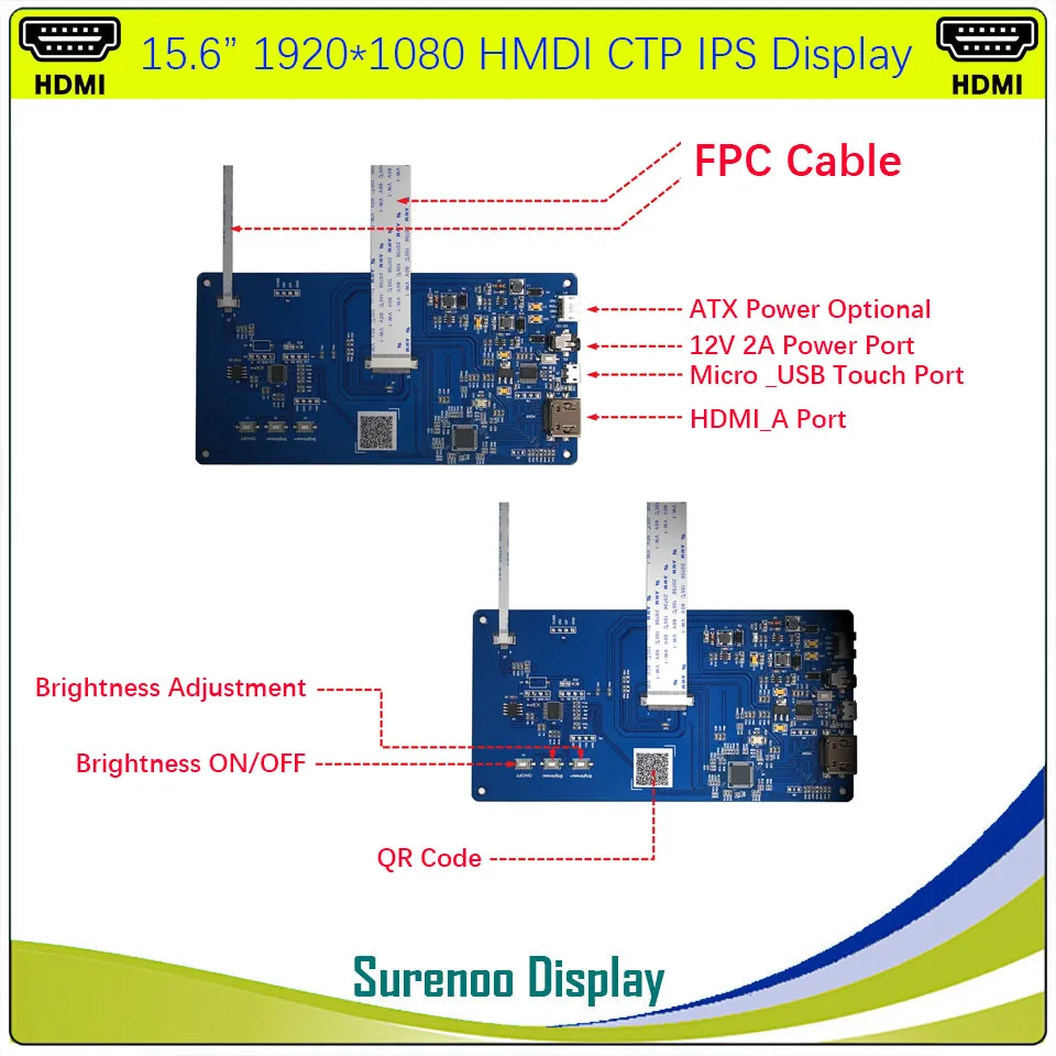 15.6" inch 1920*1080 IPS HDMI-Compatible LCD Module Monitor Display Screen USB Capacitive Touch Panel for RaspBerry Pi