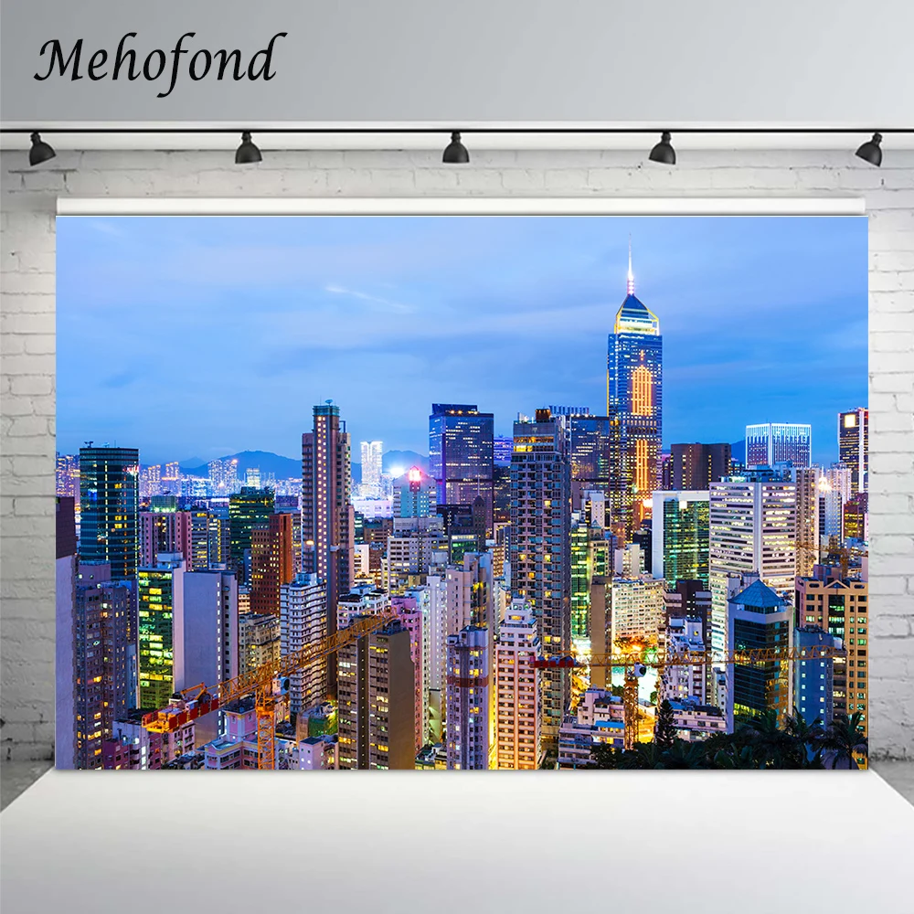 

Mehofond Photography Backdrops City Buildings Night Neon Lights Blue Sky Scene Decor Vinyl Background Photo Studio Photophone