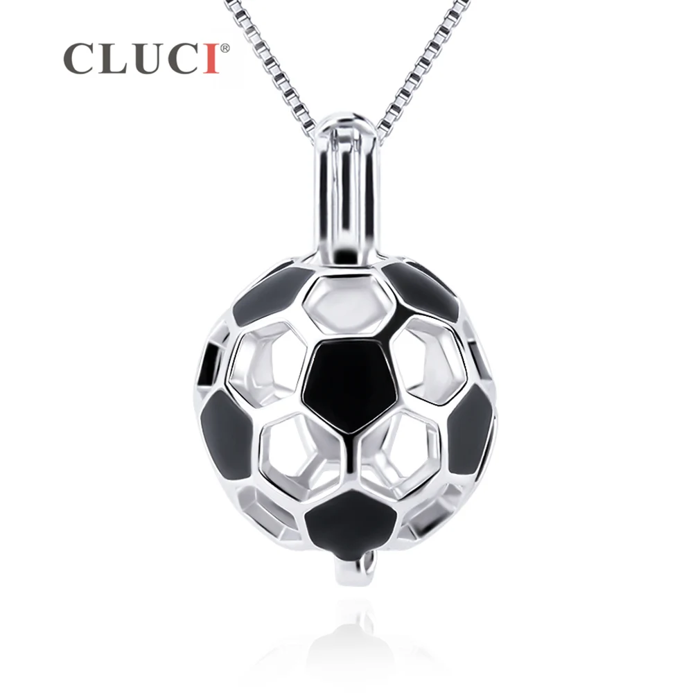 CLUCI 925 Sterling Silver Soccer Ball Charms Pendant Women Jewelry Gift Real Silver 925 Soccer Shaped Pearl Cage Locket SC373SB