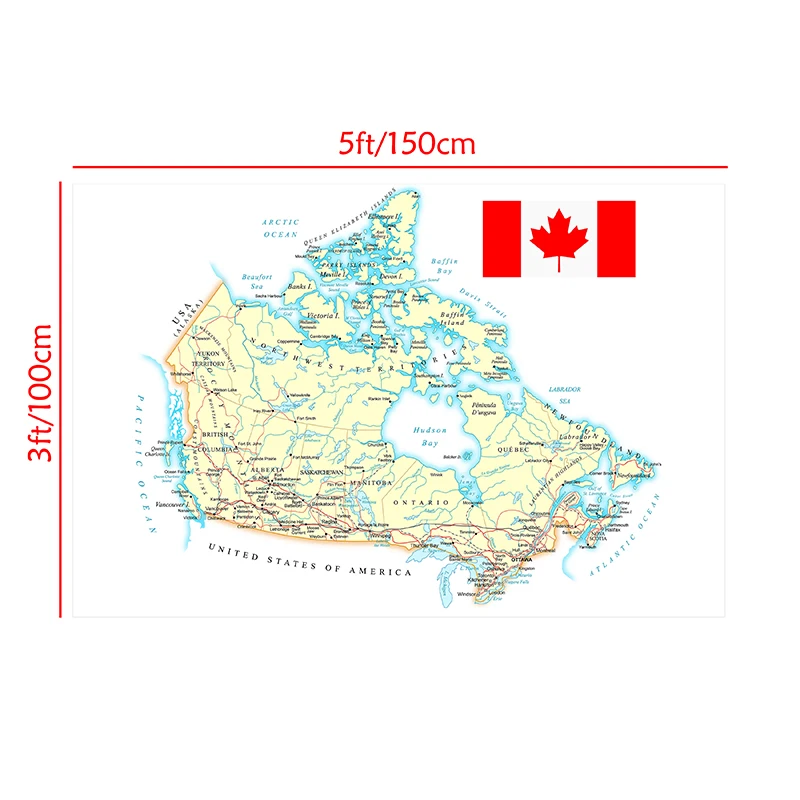 O mapa da rota do canadá língua francesa arte da parede cartazes e cópias quadros em tela sem moldura casa sala de estar decoração 150*100cm