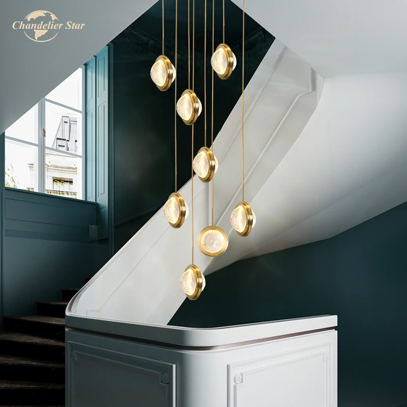 

Nordic LED Chandeliers Lighting Modern Ball Gold Crystal Pendant Hanging Lamps Lustre Bedroom Living Room Big Staircase Lights