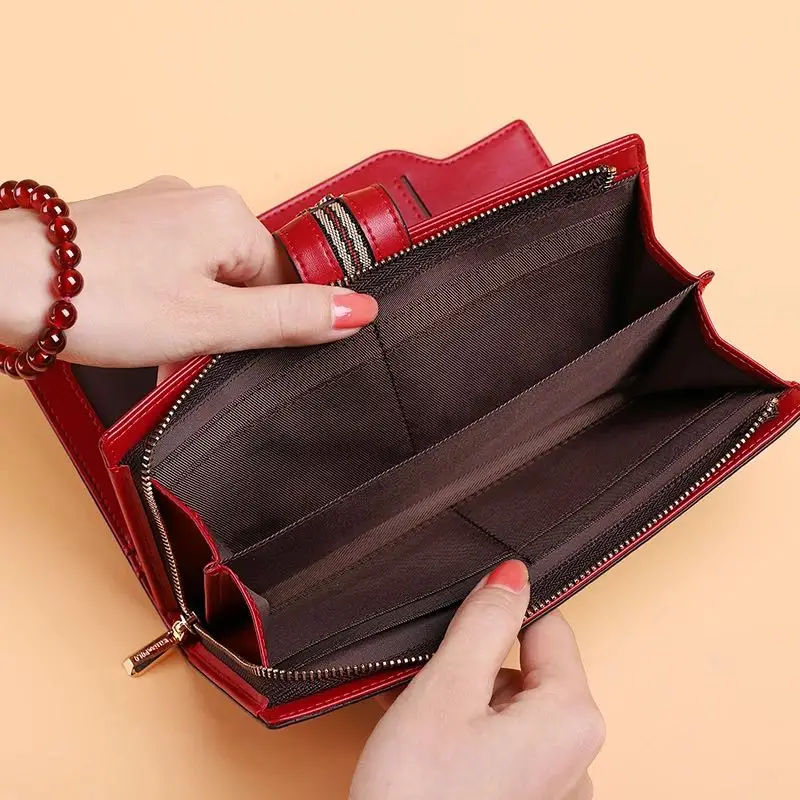 New Fashion leather women\'s wallet long anti-theft brush zipper button Coin Purse multi card seat large capacity women\'s handbag