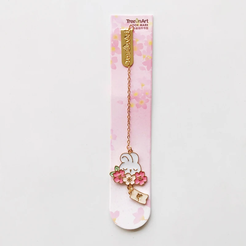 Marcapáginas de cadena colgante de aleación de conejo Sakura romántico, marcador de página, suministro de oficina escolar, 1 unidad