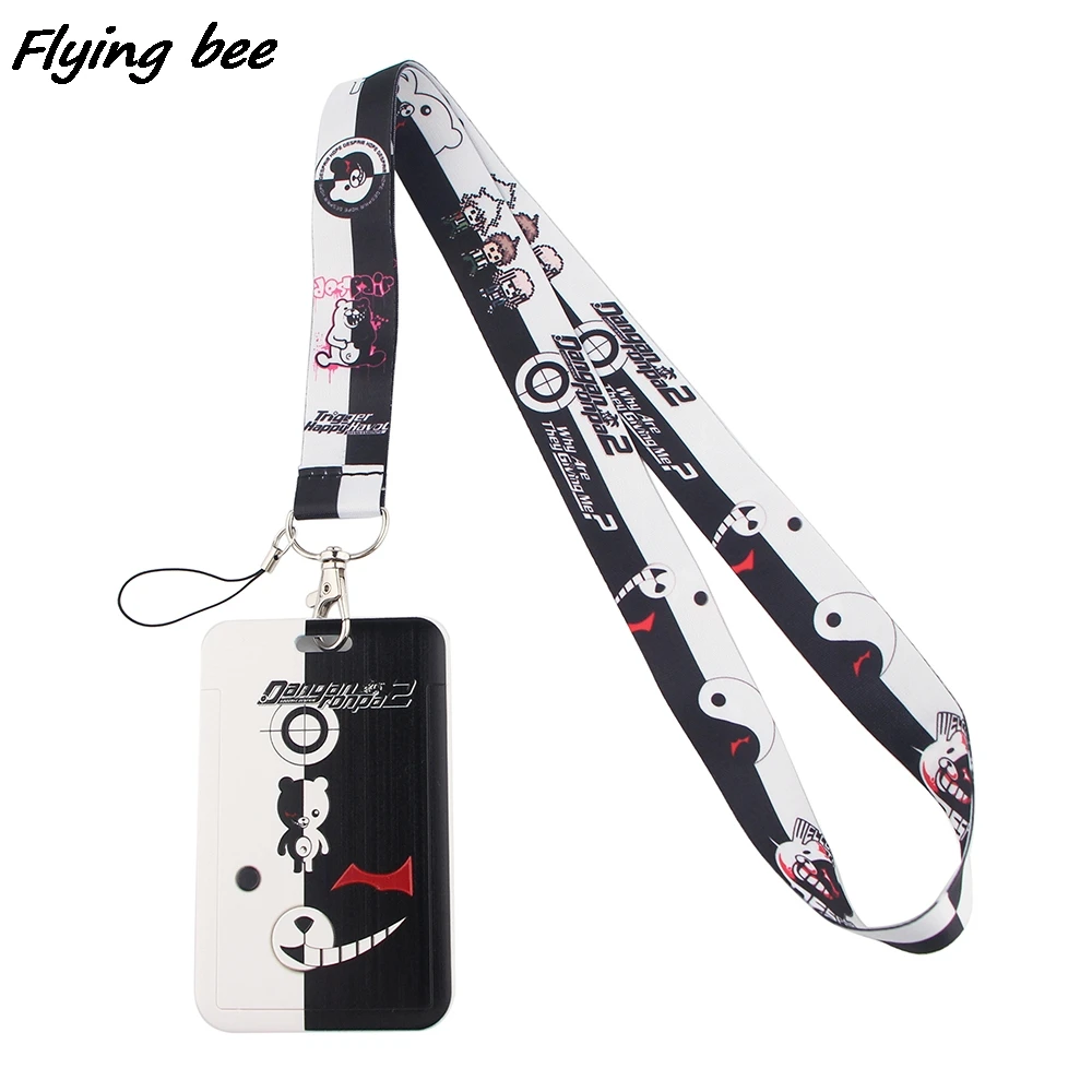 Flyingbee-chaveiro de desenho animado, chaveiro com suporte para cartão de identificação, cordão para usar no carro, crachá, joias para telefone, acessórios de academia x1441