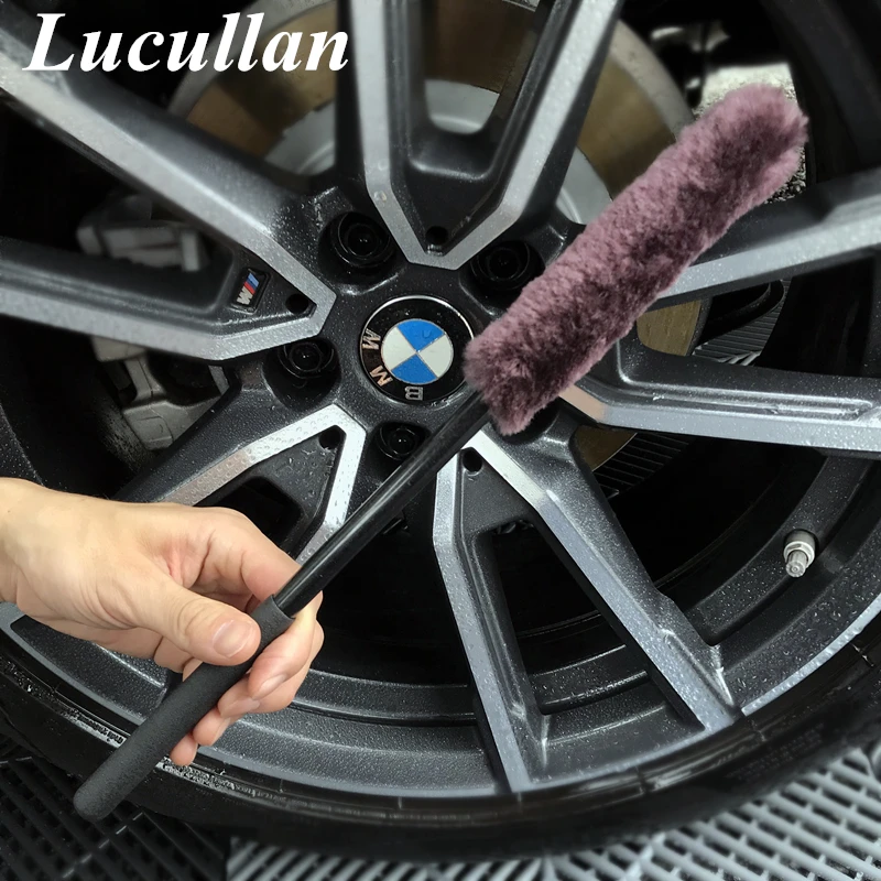 Lucullan 38CM Nature Wool Car Wash Wheel Barrels Brushes 100% Sheepskin Premium Super Soft Fiber Woolies