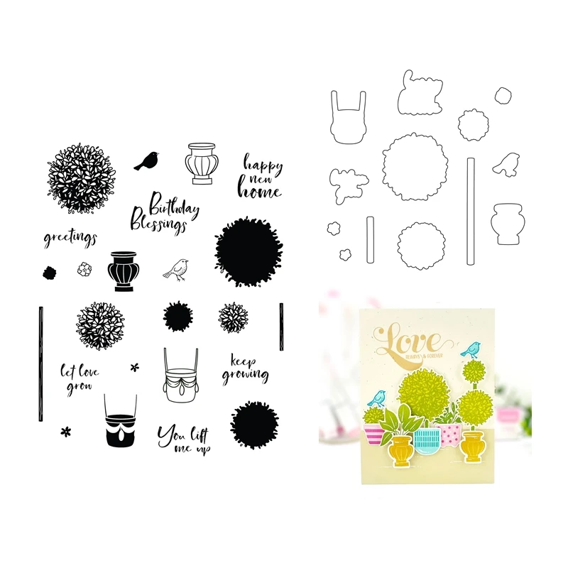 Flower Cutting Dies for Scrapbooking Paper Making Birthday Blessing Gift Front Cover Frames Card Craft Clear Stamp Set