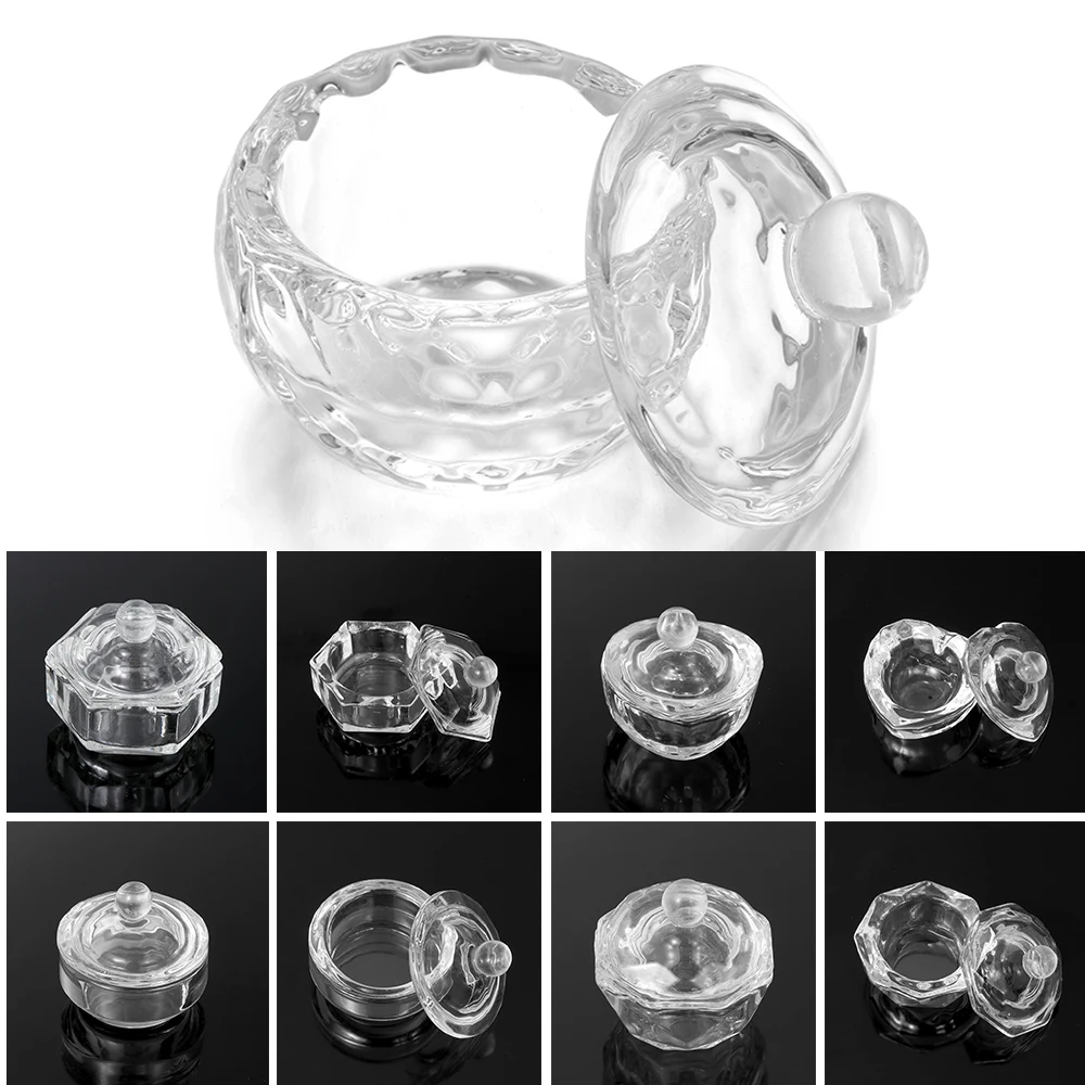 Transprent Acylic Crystal Glass Nail Crystal Cup With Lid Bowl Holder Acrylic Powder Dish Clear White Nail Art Accessory Tools