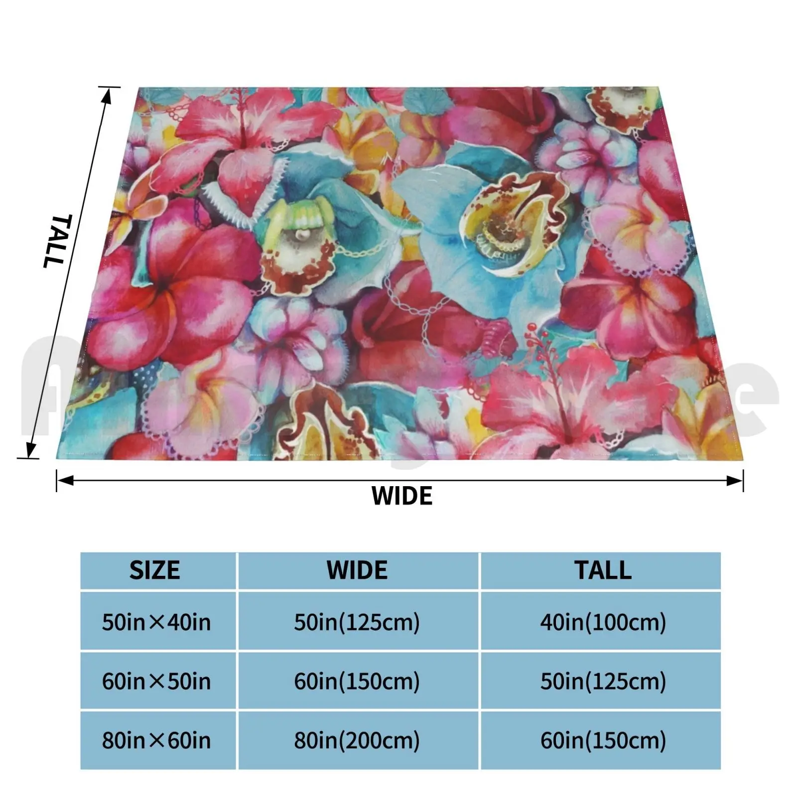 Hawaiian Bouquet Blanket Fashion Custom 2442 Hibiscus Orchid Plumeria Flowers Red Orange Pink Peony Peonies