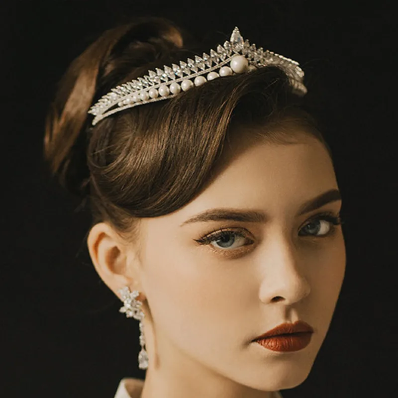 Tiara moderna elegante, acessórios de cabelo com pérolas e cristal para casamento