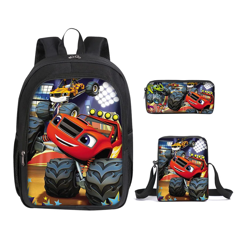 3pcs/set Cartoon Blaze and The Monster Machines Print Backpack for Boys Children School Bags Kids Fashion Travel Book Bag