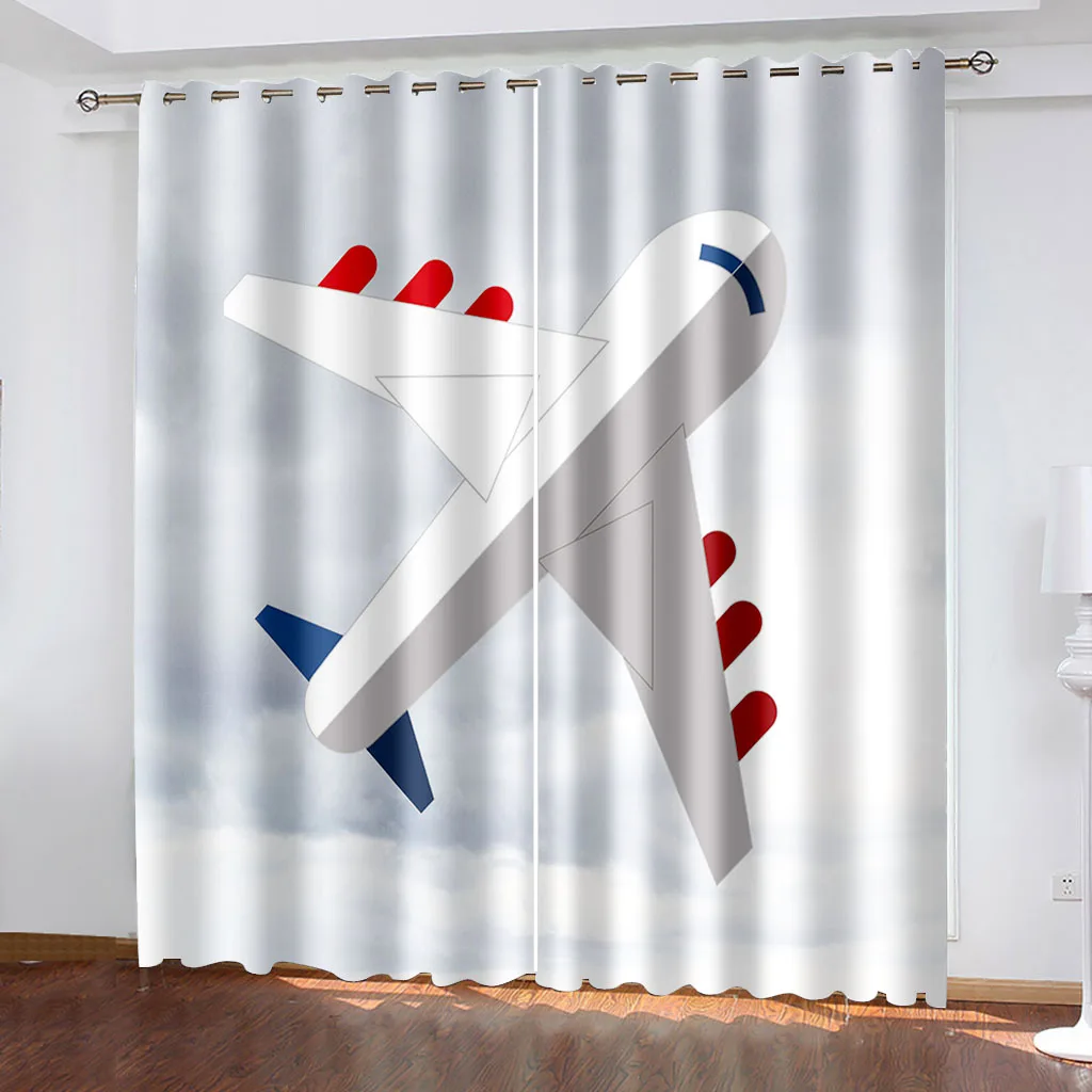 

Airplane Printing Woven Curtains Bedroom Blackout Curtains Two Separate Curtains on The Left and Right