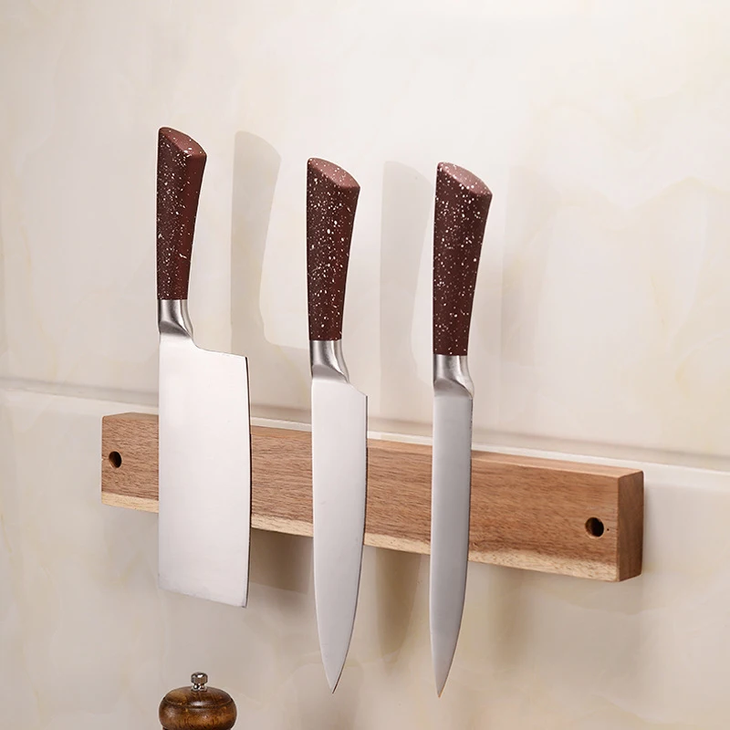 Powerful Magnetic Knifes Rack Wall Mounted Acacia Wooden Knife Strip Kitchen Knifes Holder Magnetic Storage Tool for Home