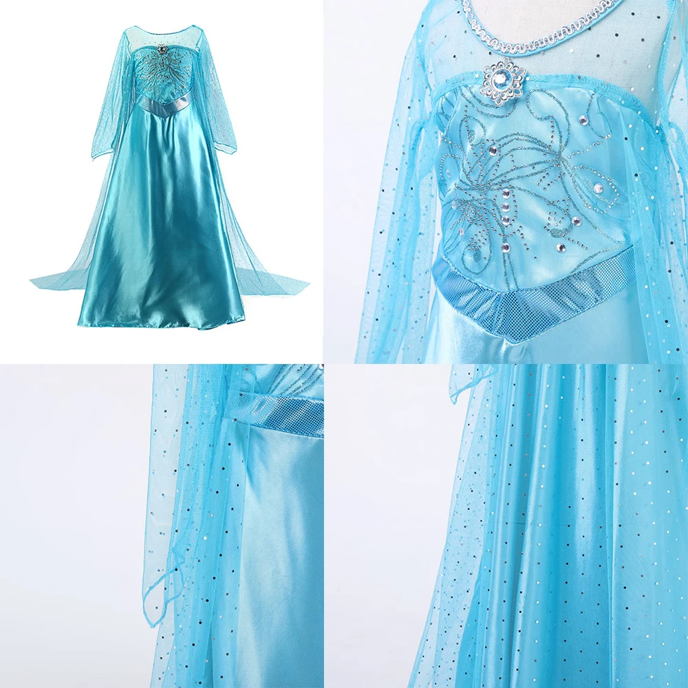 2021 Fancy Cosplay Snow Queen Princess Dress Clothing Girl Elsa Dress Anna Kids Children's Costumes Birthday Party Robe Infantil