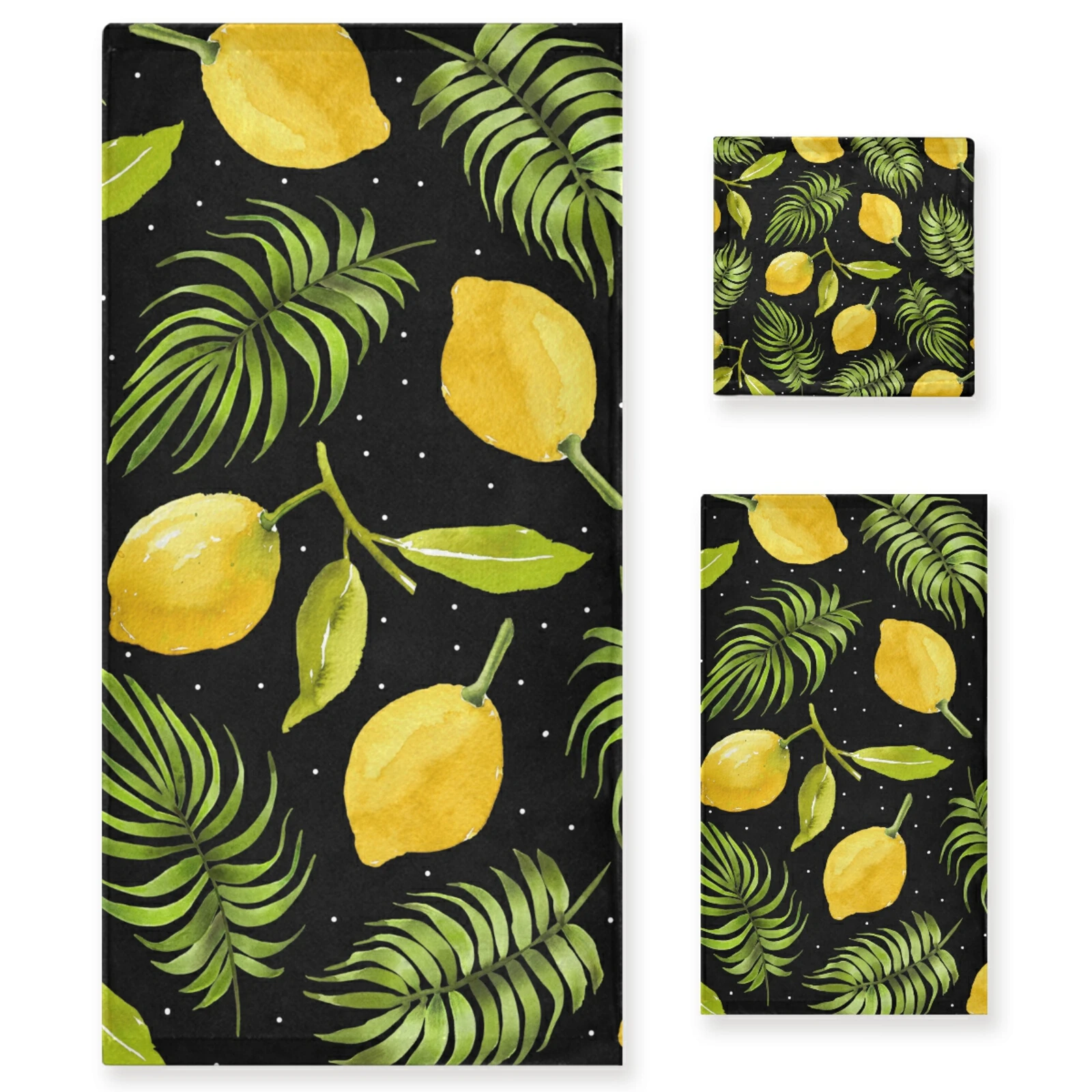 

New Lemon Print 3 Pieces Set Towels 1 Bath Towel 1 Washcloth 1Hand Towel Bathroom Set Soft Absorbent For Home Hotel Gym Swim