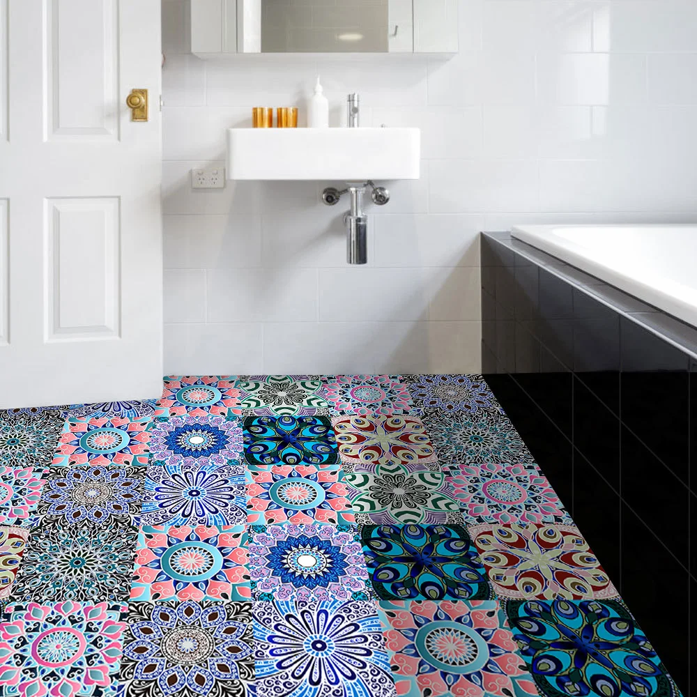 10/15/20cm Mandala Style Matte Surface Tile Sticker Peel & Stick Decoration Film For Tiles /Ground in Kitchen Wardrobe Wallpaper