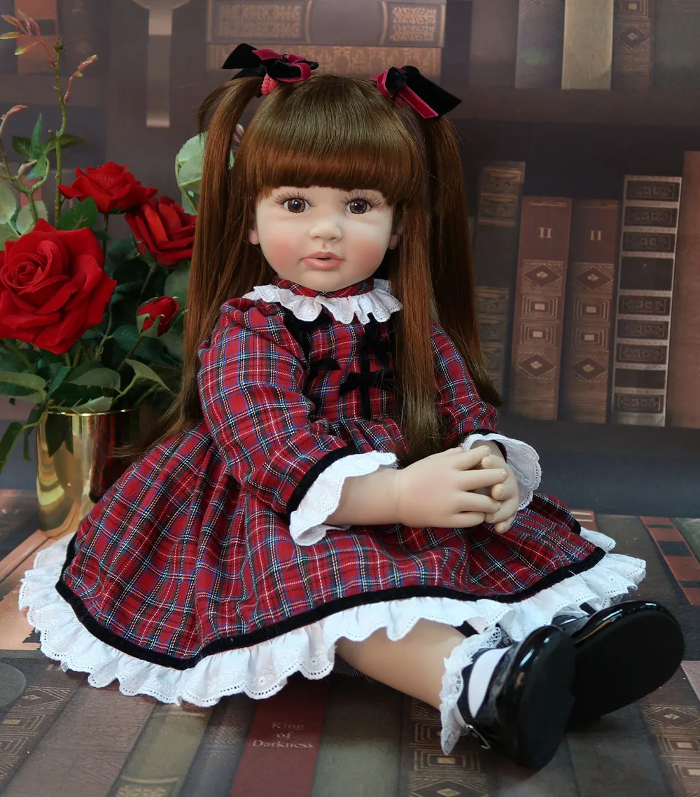 NPK-Muñeca de bebé de tela de silicona suave de 60CM, muñeca de bebé realista, vestido rojo