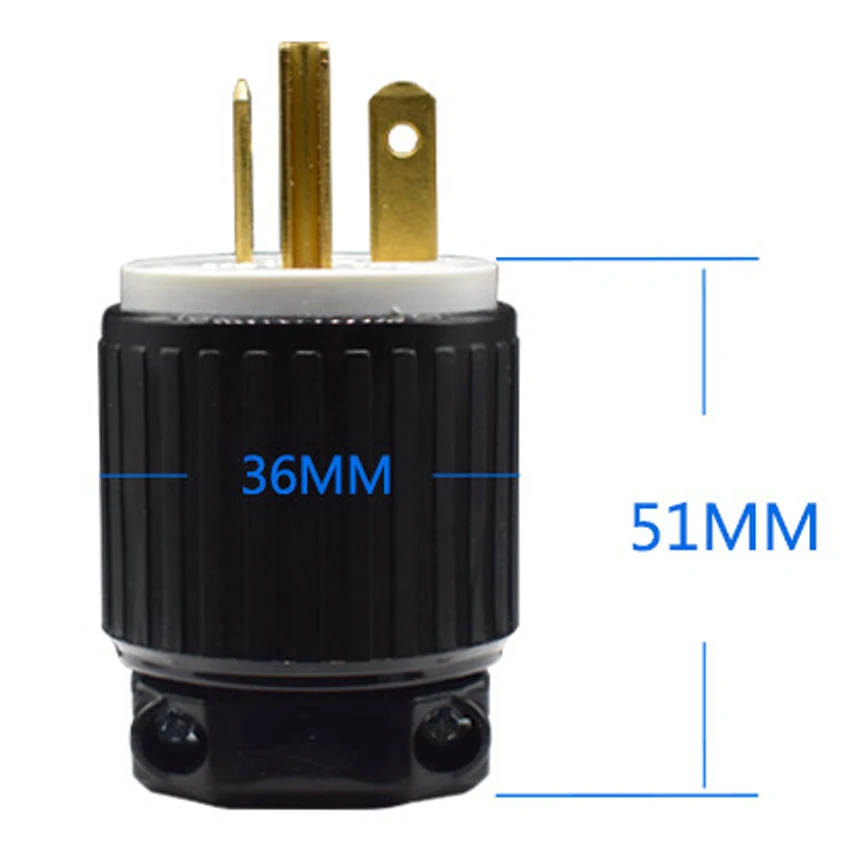 American UL Copper NEMA L5-20P Re-wireable US Wiring Plug 3p Power Converter Anti-off Straight Inline Industry Locked Plug